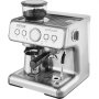 Cafetera espresso VEVOR con molinillo, manómetro, varilla de vapor y acabado en acero inoxidable.