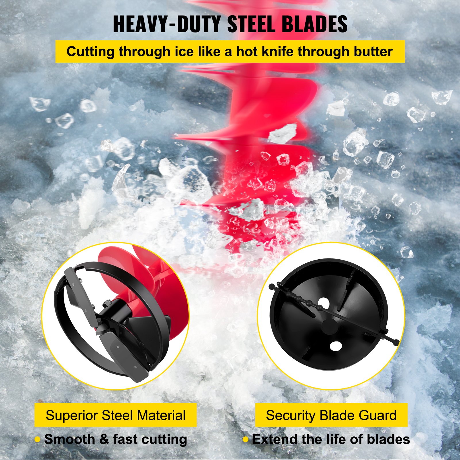 Barrena para hielo VEVOR, de nailon de 15 cm de diámetro y 99 cm de longitud. Incluye varilla de extensión de 30 cm, adaptador, placa superior y protector de cuchilla para pesca en hielo.