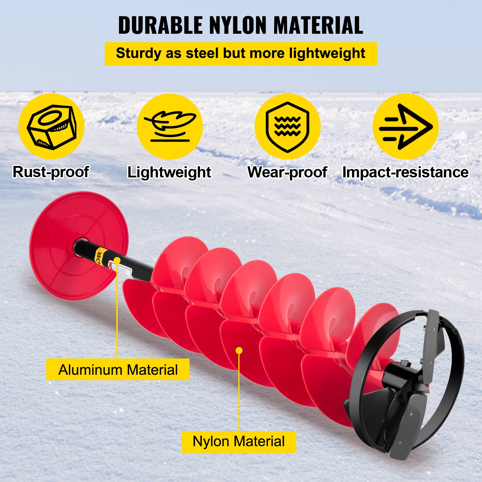 Taladro de hielo VEVOR, taladro de hielo de nailon de 6" de diámetro, broca de 39" de longitud, taladro con varilla de extensión de 11,8", broca con adaptador de taladro, placa superior y protector de cuchilla para pesca y excavación en hielo.