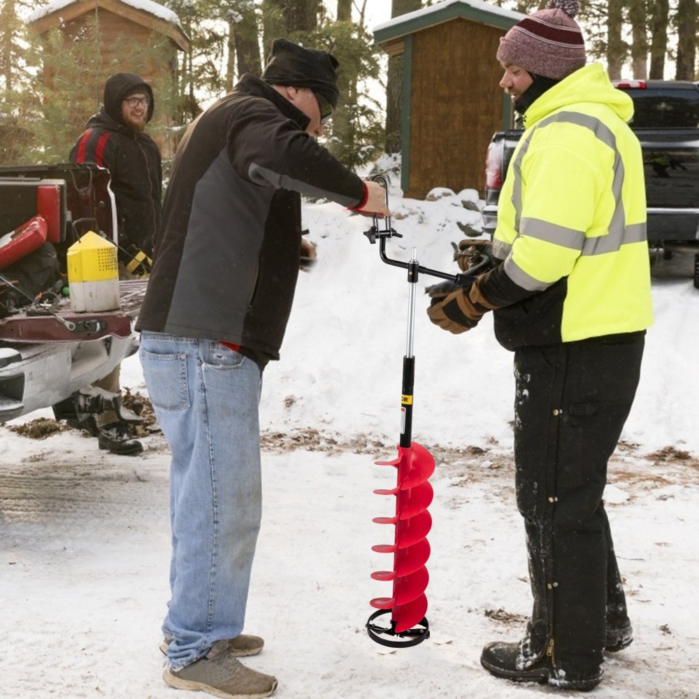 Barrena para hielo VEVOR, barrena de nailon de 20,32 cm de diámetro, broca de 104,6 cm de longitud, varilla de extensión ajustable de 35,56 cm, mango de goma, adaptador de taladro y cuchilla reemplazable para pesca en hielo.