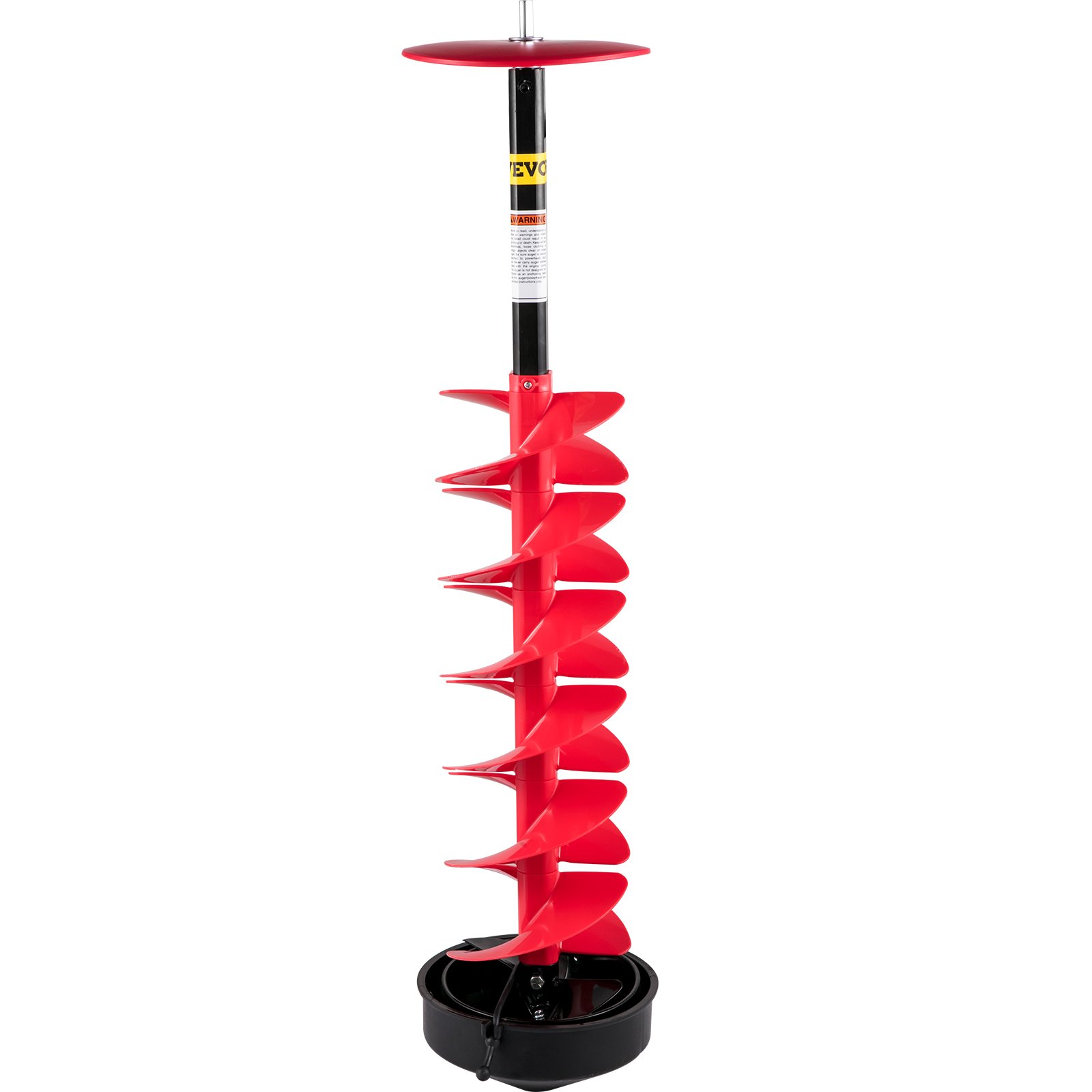 Taladro de hielo VEVOR rojo con mango y base negros, aislado sobre fondo blanco.
