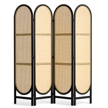 Biombo divisor de ambientes de 4 paneles de ratán tejido a mano, plegable, color marrón
