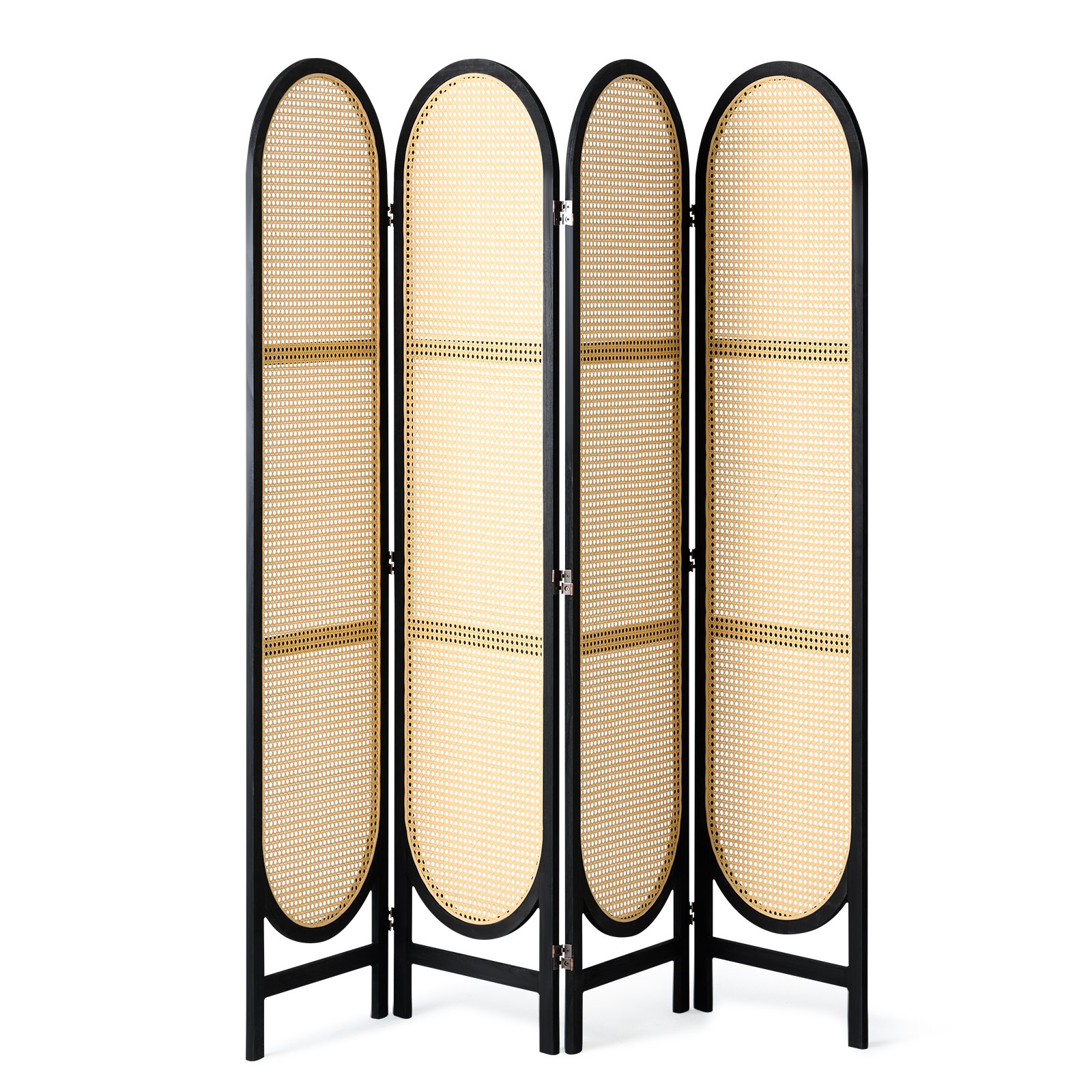 Biombo VEVOR de 4 paneles, biombo plegable de ratán tejido a mano con bisagras, separador portátil de ambientes, separador de pared independiente de madera para sala de estar y dormitorio, color marrón