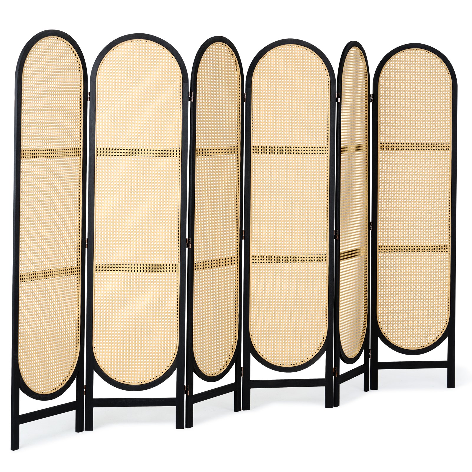 Biombo divisor de ambientes de 6 paneles de ratán tejido a mano, plegable, color marrón