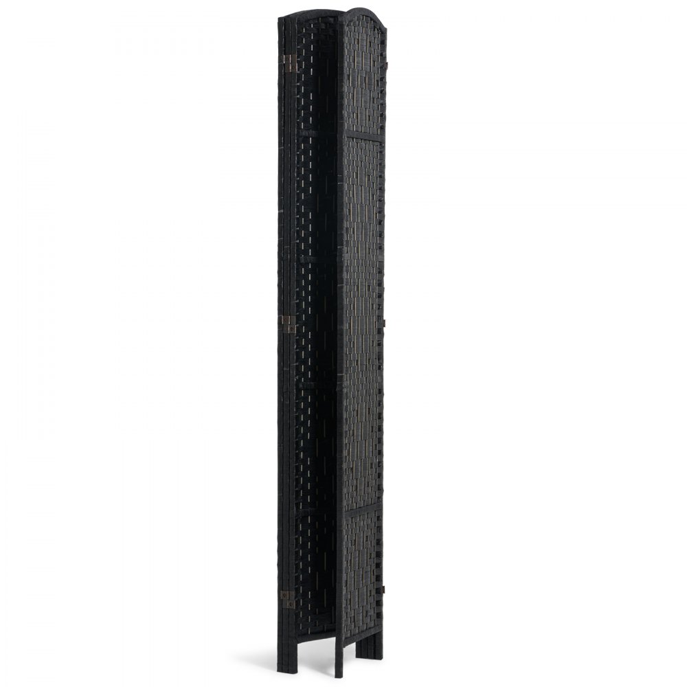 Biombo divisor de ambientes de 4 paneles, tejido a mano, plegable, con bisagras, color negro