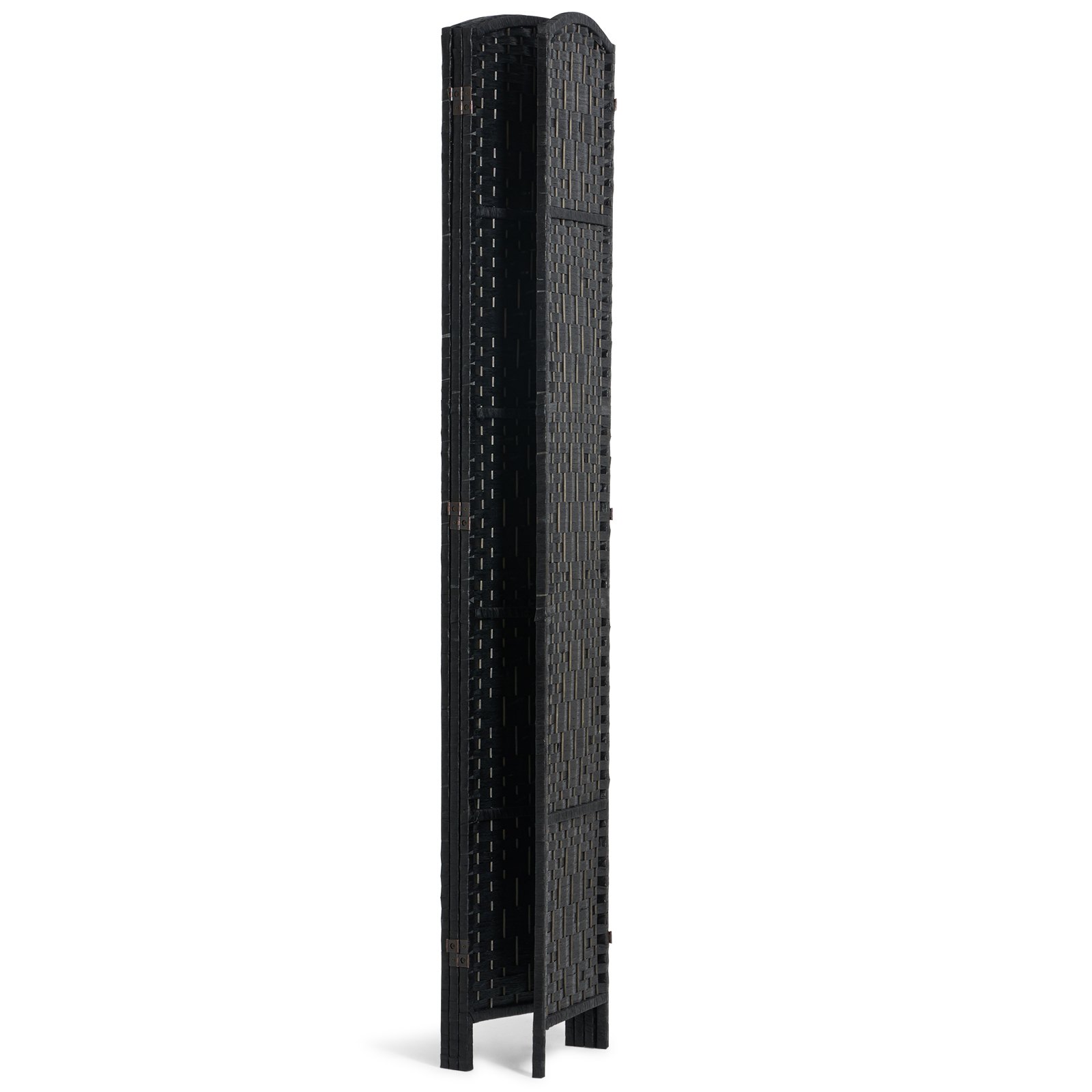 Biombo divisor de ambientes de 4 paneles, tejido a mano, plegable, con bisagras, color negro