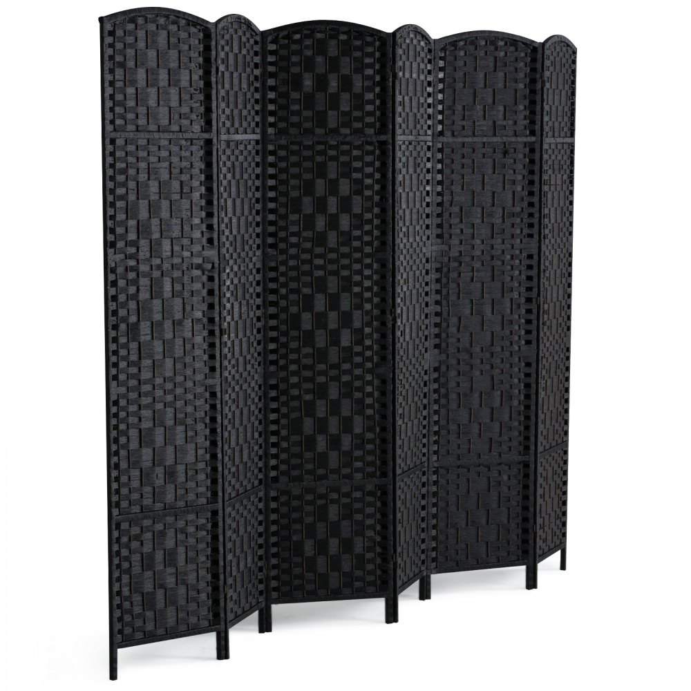 Biombo divisor de ambientes de 6 paneles, tejido a mano, plegable, con bisagras, color negro