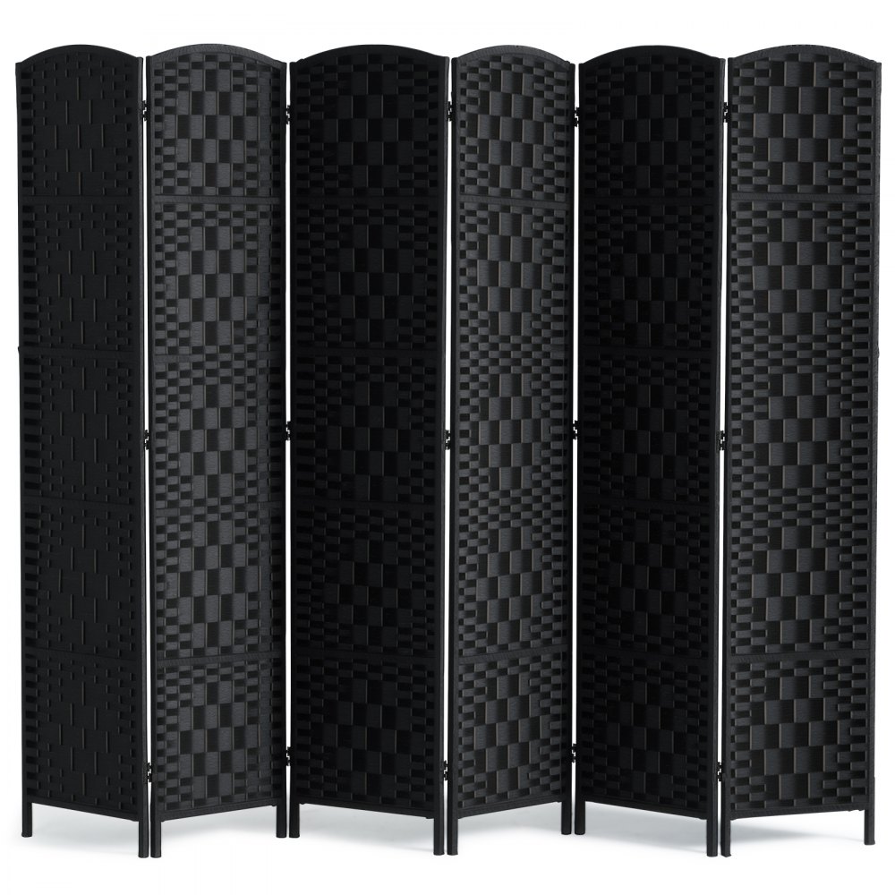 Biombo divisor de ambientes de 6 paneles, tejido a mano, plegable, con bisagras, color negro
