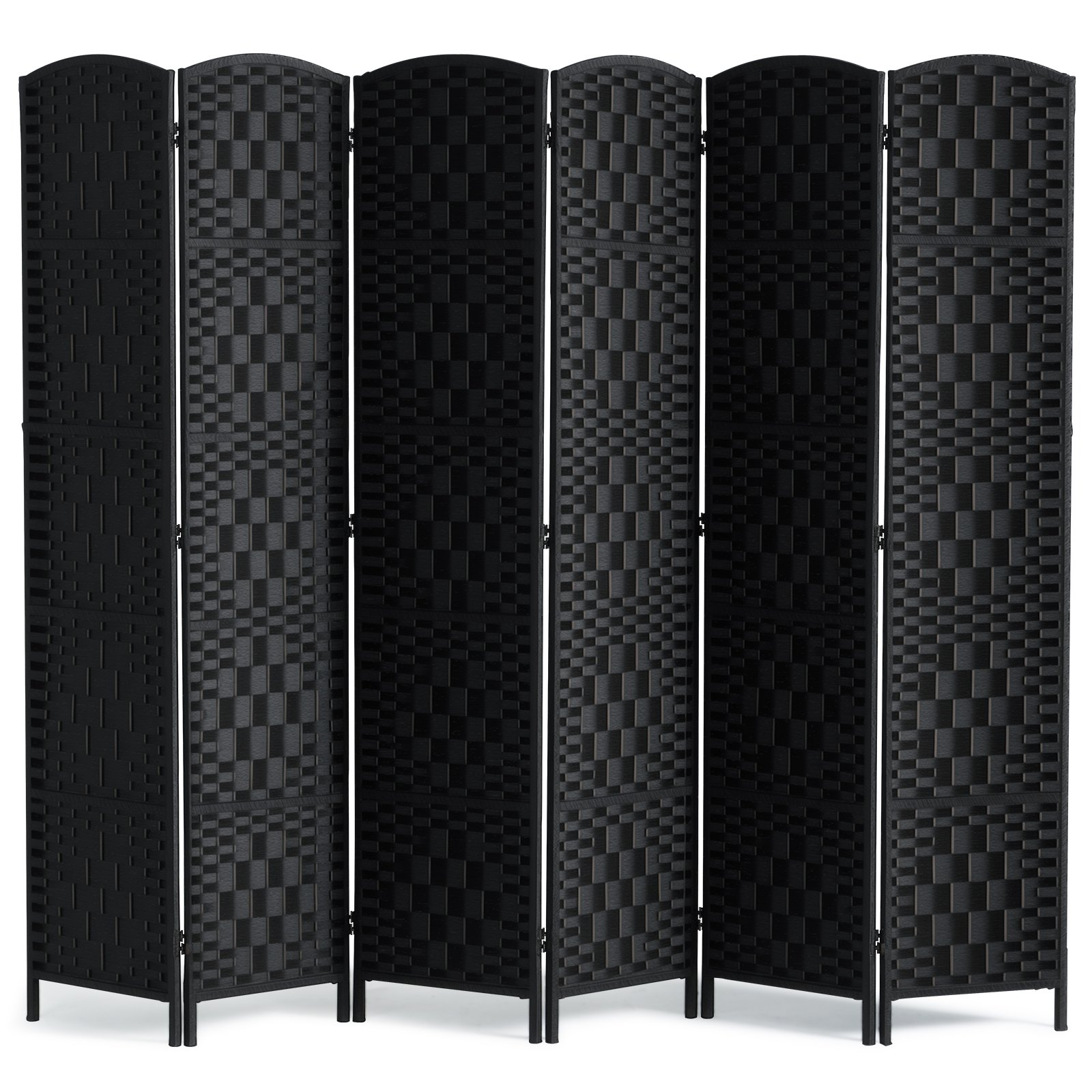 Biombo divisor de ambientes de 6 paneles, tejido a mano, plegable, con bisagras, color negro