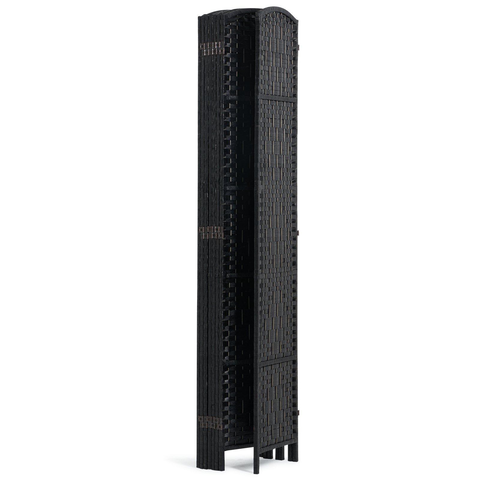 Biombo divisor de ambientes de 8 paneles, tejido a mano, plegable, con bisagras, color negro