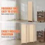 Biombo de 4 paneles VEVOR, biombos plegables de bambú tejido a mano con bisagras, separadores portátiles y separadores de pared independientes para separar ambientes, salas de estar y dormitorios, color natural.