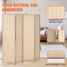 Biombos divisores de ambientes de 4 paneles de bambú tejidos a mano, plegables, de color natural