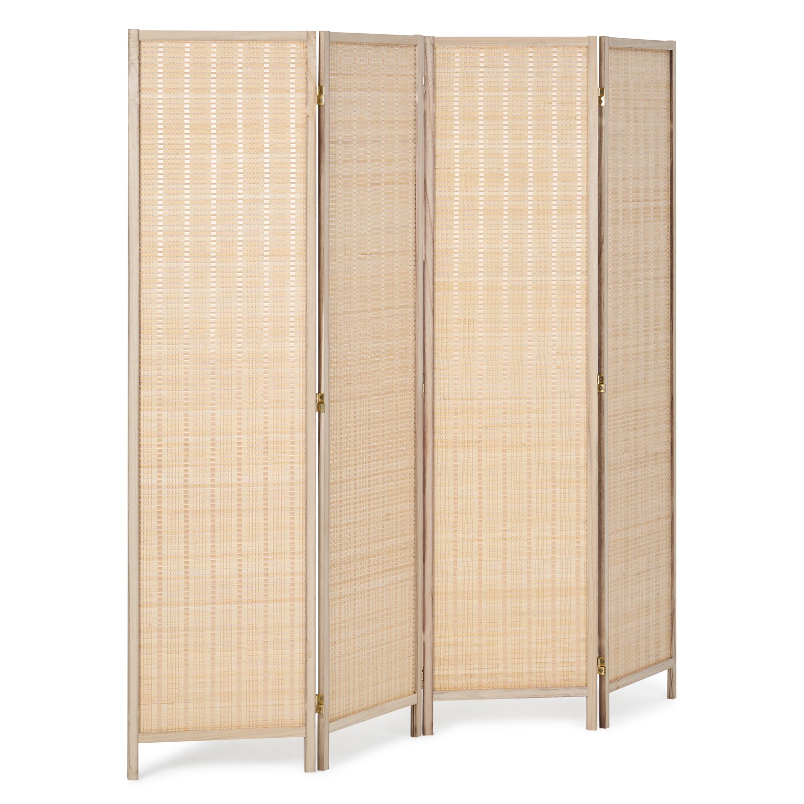 Biombo de 4 paneles VEVOR, biombos plegables de bambú tejido a mano con bisagras, separadores portátiles y separadores de pared independientes para separar ambientes, salas de estar y dormitorios, color natural.