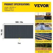 VEVOR Tela para entrada de auto, 13x108 pies Tela para entrada de auto de grado comercial, 600 libras de resistencia a la tracción Tela geotextil Entrada para auto, tela de base Tela para paisajismo Base de estabilización de tela