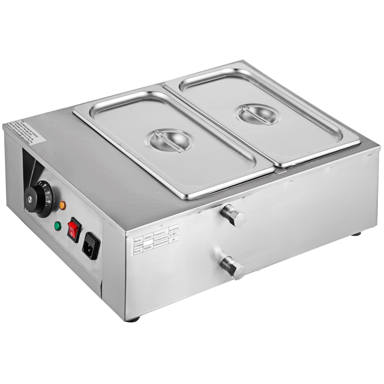 Máquina templadora de chocolate VEVOR de 17,6 libras, máquina para derretir chocolate con control de temperatura (0~80 ℃/32~176 ℉), calentador de alimentos comercial eléctrico de 1000 W para derretir y calentar chocolate/leche/crema/sopa, 2 tanques.