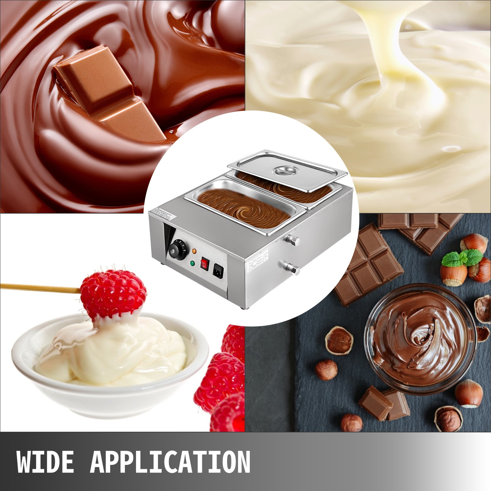 Máquina templadora de chocolate VEVOR de 17,6 libras, máquina para derretir chocolate con control de temperatura (0~80 ℃/32~176 ℉), calentador de alimentos comercial eléctrico de 1000 W para derretir y calentar chocolate/leche/crema/sopa, 2 tanques.