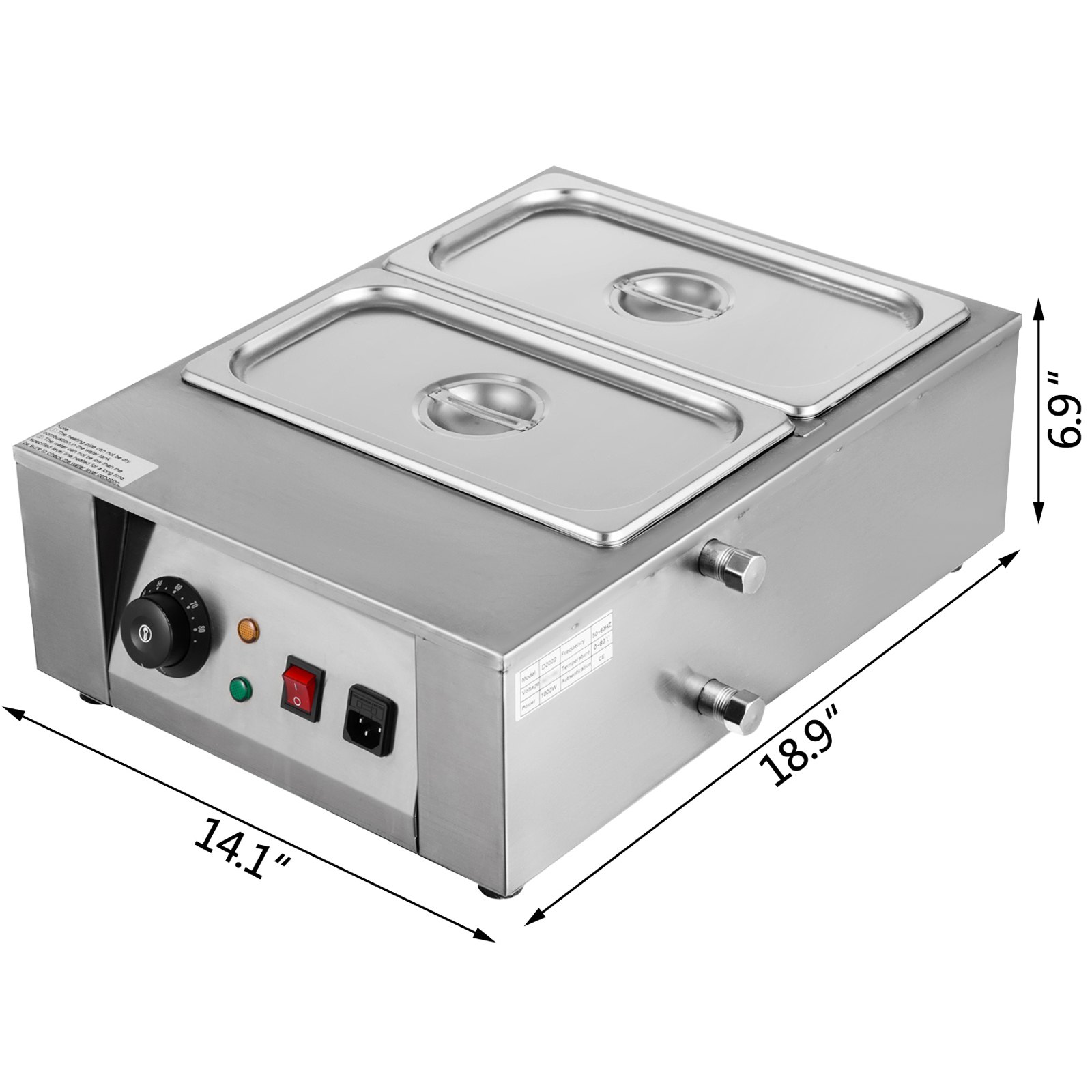 Máquina templadora de chocolate VEVOR de 17,6 libras, máquina para derretir chocolate con control de temperatura (0~80 ℃/32~176 ℉), calentador de alimentos comercial eléctrico de 1000 W para derretir y calentar chocolate/leche/crema/sopa, 2 tanques.