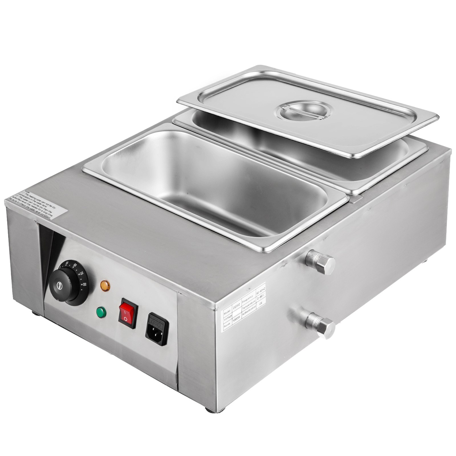 Máquina templadora de chocolate VEVOR de 17,6 libras, máquina para derretir chocolate con control de temperatura (0~80 ℃/32~176 ℉), calentador de alimentos comercial eléctrico de 1000 W para derretir y calentar chocolate/leche/crema/sopa, 2 tanques.
