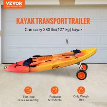 VEVOR Carro de kayak resistente, capacidad de carga de 280 libras, carro de canoa desmontable con neumáticos sólidos de 10 pulgadas, ancho ajustable y protección superior de espuma, para kayaks con or