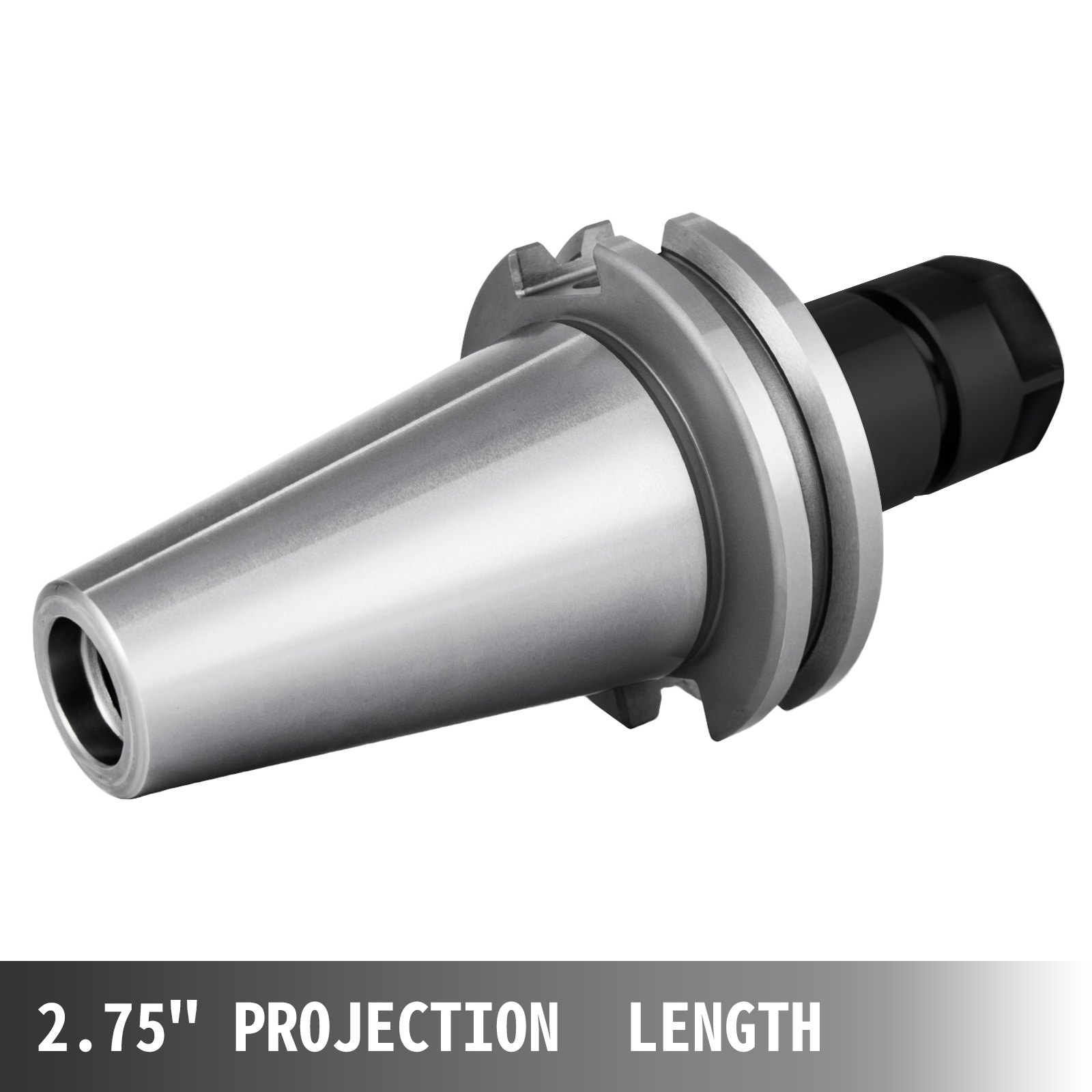 Portaherramientas VEVOR cat40 con longitud de proyección de 2,75&quot;, acabado plateado y negro.