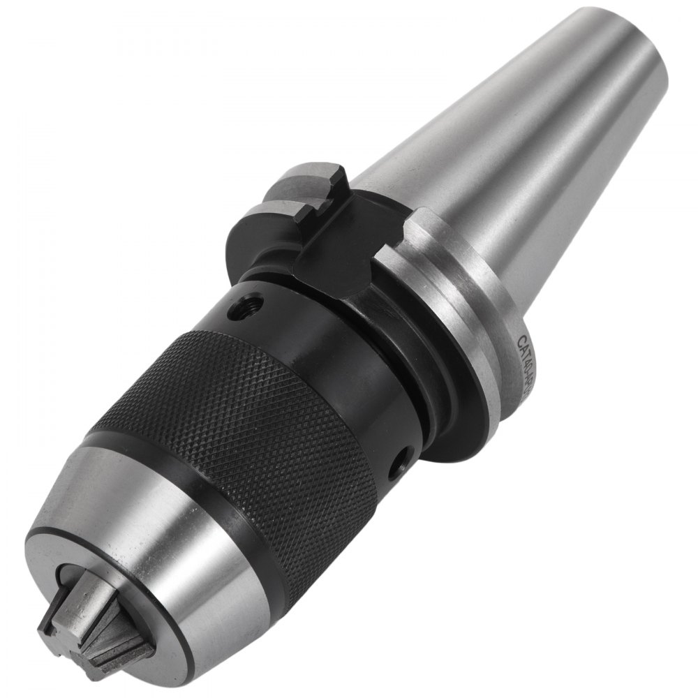Portabrocas VEVOR cat40 en acero y acabado negro, con agarre y herramientas de precisión.