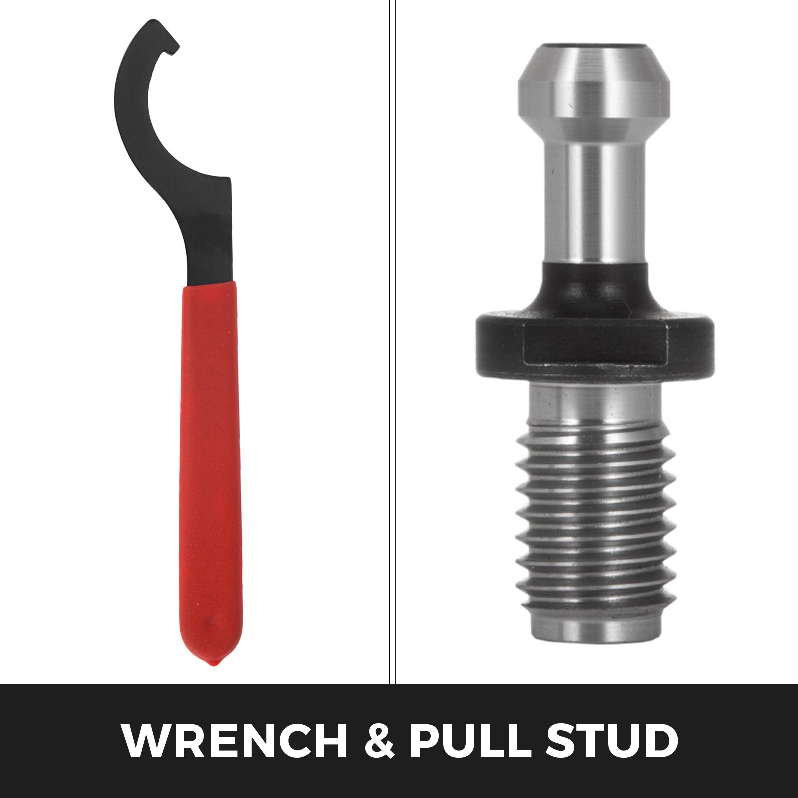 Llave y tirador para portabrocas VEVOR cat40 con mango rojo y extremo roscado.