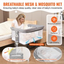 VEVOR Moisés para bebé, altura ajustable de 5 niveles, moisés para bebé junto a la cama con cómodo colchón y ruedas, cuna para bebé junto a la cama con mosquitera y apertura lateral para recién nacidos