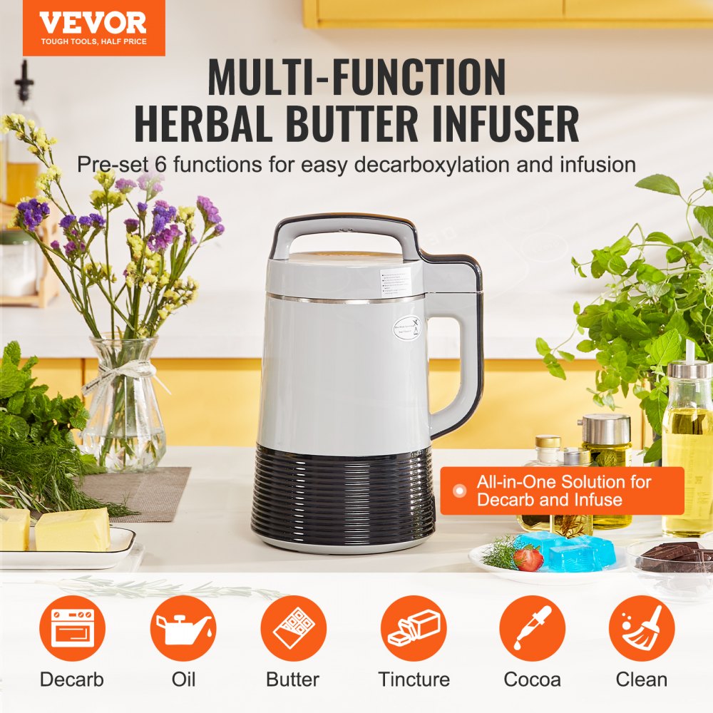 Máquina infusora de mantequilla VEVOR con seis funciones preestablecidas para descarboxilar, aceite, mantequilla, cacao, tintura y limpieza.