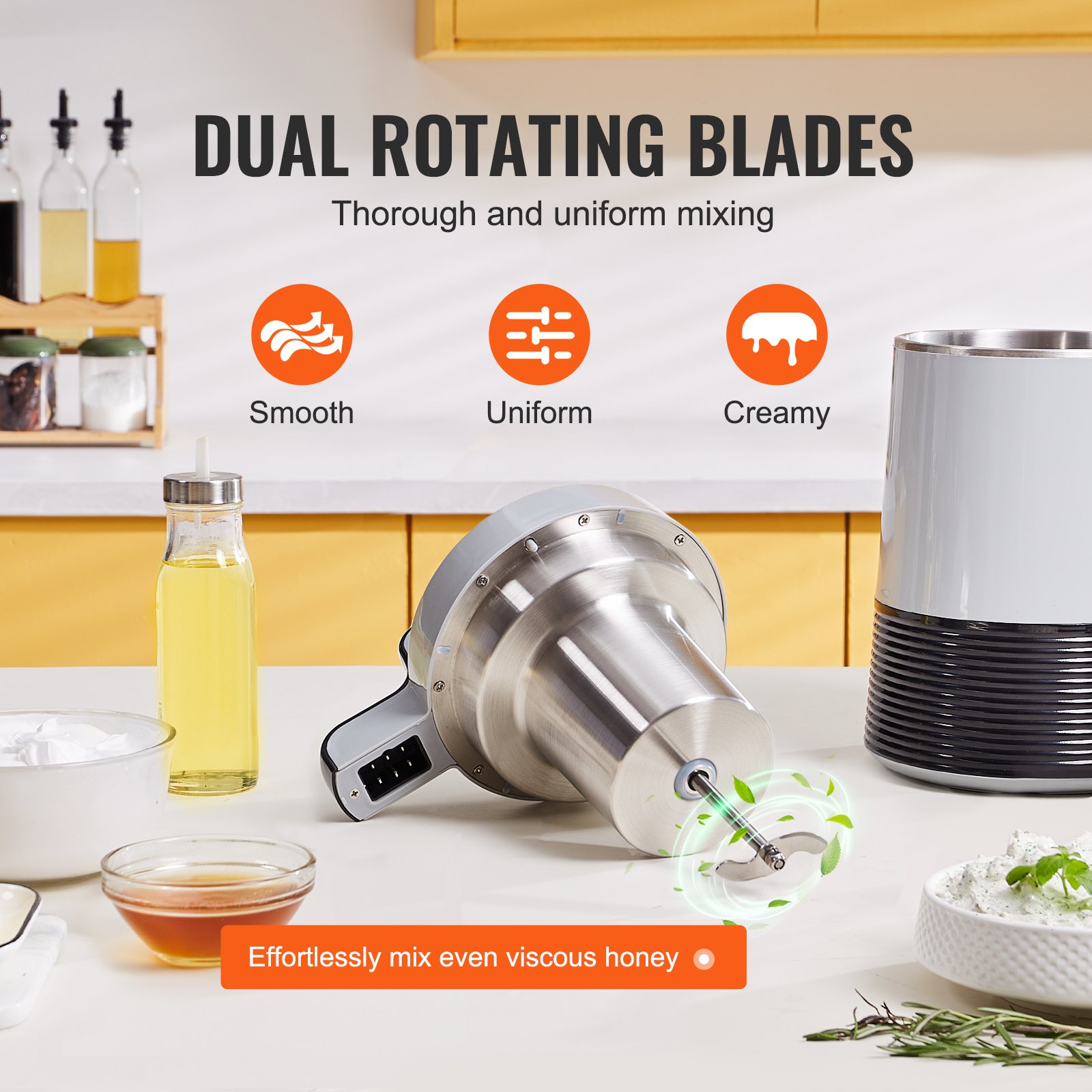 Máquina infusora de mantequilla VEVOR con cuchillas giratorias dobles para una mezcla suave, uniforme y cremosa en la cocina.