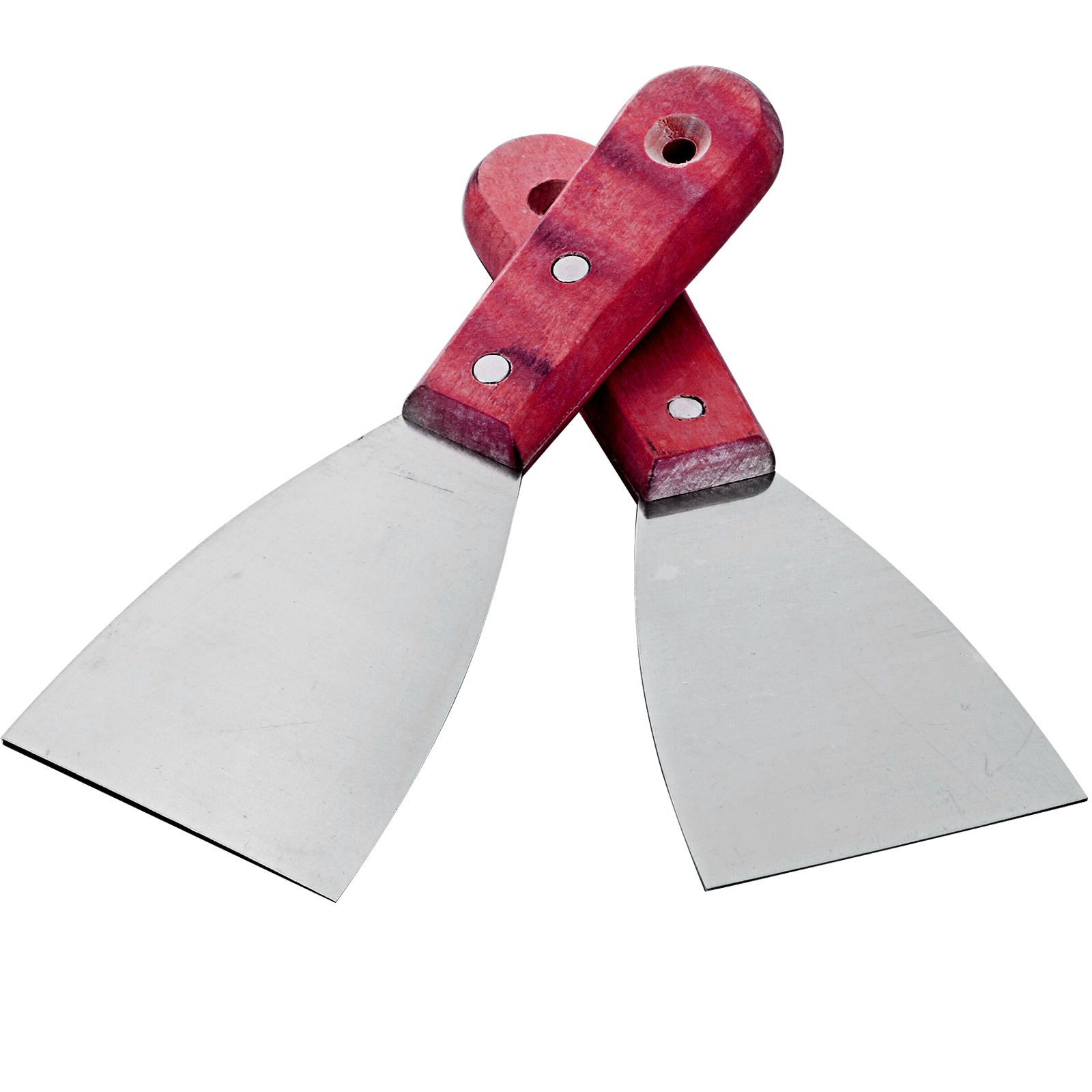 Dos raspadores de metal con mangos de madera roja, utilizados para la máquina de rollo de helado VEVOR.