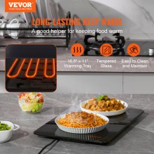 VEVOR Bandeja calentadora eléctrica, bandeja calefactora portátil de vidrio templado de 16.5" x 11" con control de temperatura (65-90 ℃), perfecta para cenas, catering, casa, fiestas, eventos, entrete