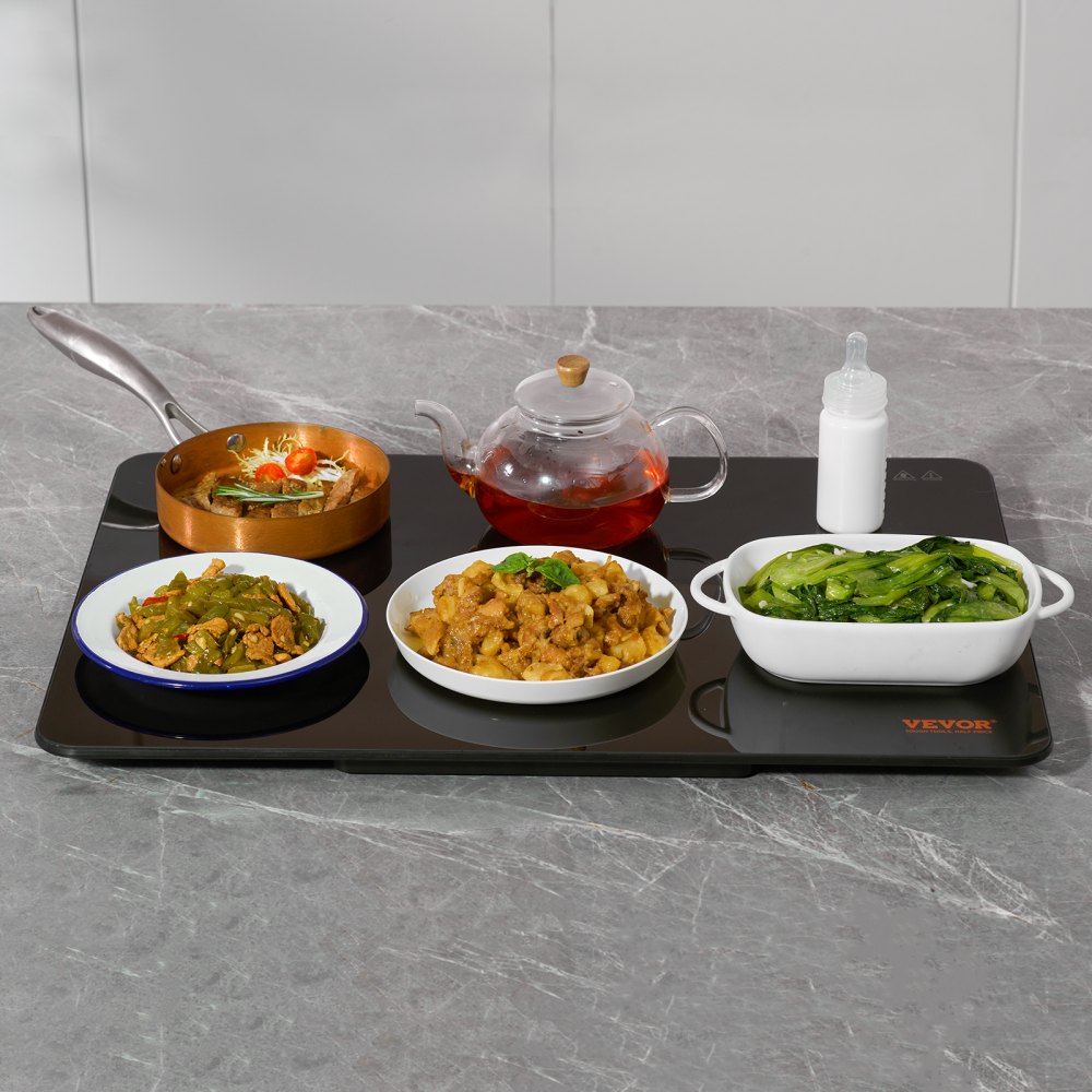 VEVOR Bandeja calentadora eléctrica, bandeja calefactora portátil de vidrio templado de 16,5" x 23,6" con control de temperatura (65-90 ℃), perfecta para cenas, catering, casa, fiestas, eventos, entre