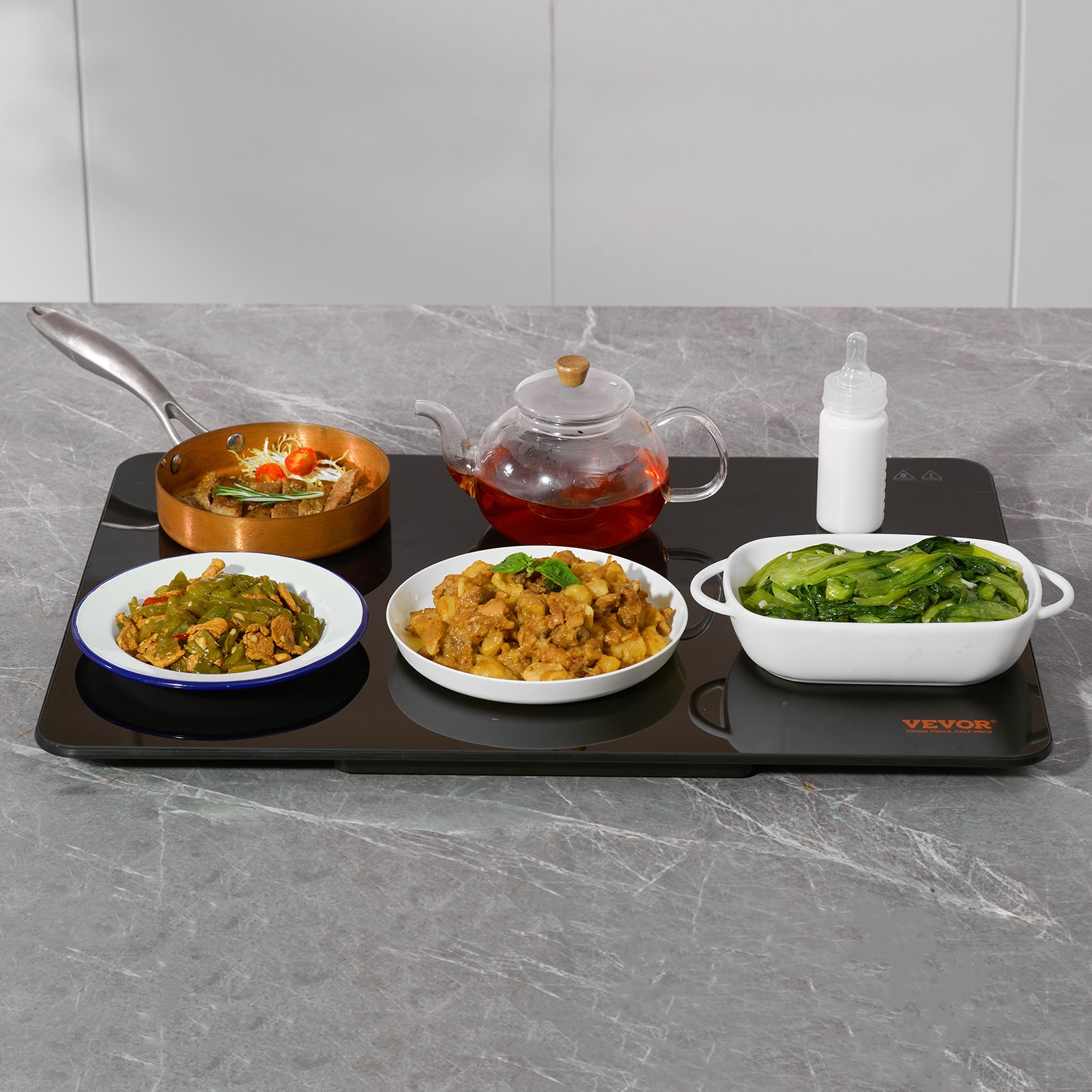 VEVOR Bandeja calentadora eléctrica, bandeja calefactora portátil de vidrio templado de 16,5" x 23,6" con control de temperatura (65-90 ℃), perfecta para cenas, catering, casa, fiestas, eventos, entre