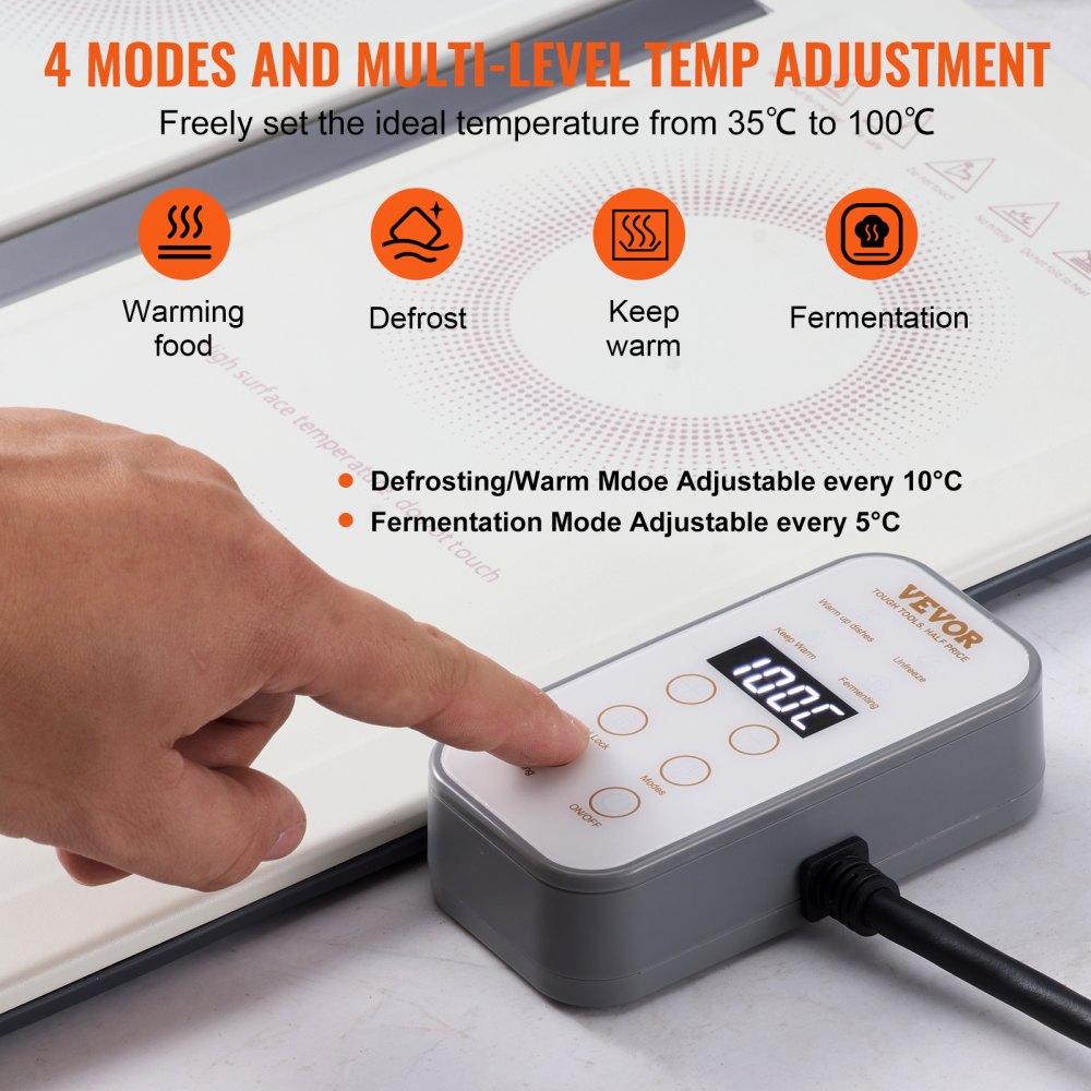 Bandeja calefactora eléctrica VEVOR, 48 x 26 cm, portátil, de lámina laminada en frío, con control de temperatura (35-100 °C), ideal para catering, fiestas, eventos, entretenimiento y festividades, color blanco.