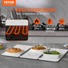 VEVOR Bandeja de calentamiento eléctrico, 18.9" x 10.2" Bandeja de calentamiento portátil de hojas enrolladas en frío con control de temperatura (35-100 ℃), perfecta para catering, casa, fiestas, eventos, entretenimiento y vacaciones, color blanco