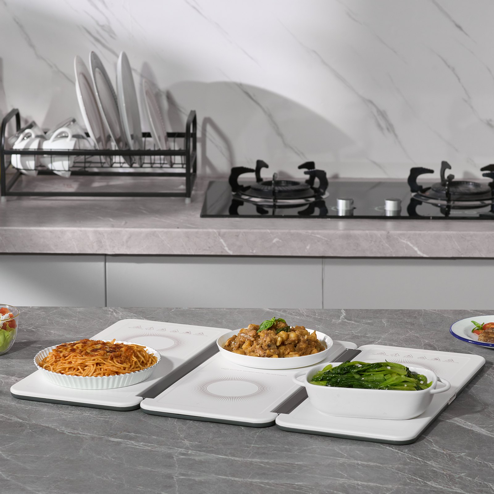 Bandeja calefactora eléctrica VEVOR, 48 x 26 cm, portátil, de lámina laminada en frío, con control de temperatura (35-100 °C), ideal para catering, fiestas, eventos, entretenimiento y festividades, color blanco.