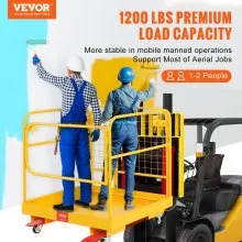 VEVOR Jaula de seguridad para montacargas, capacidad de carga de 1200 libras, plataforma de trabajo plegable para montacargas de 36 x 36 pulgadas con ruedas giratorias bloqueables, orificio de drenaje y cadena para dispositivos, capacidad para 1 a 2 adultos, perfecto para trabajos aéreos