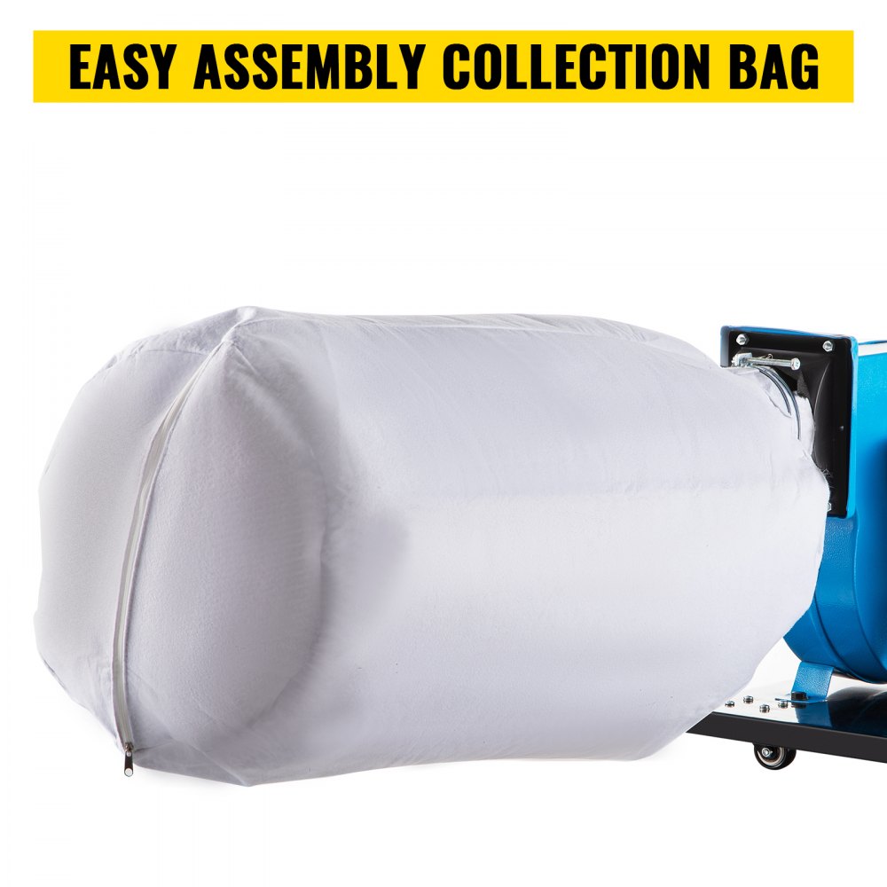 Colector de polvo VEVOR 1HP, recolección de polvo de chorro con ruedas de 537 CFM, colector de polvo de bolsa potable de 15 galones, colector de polvo de filtración de bolsa de 30 micras, sistema de maquinaria central del colector de polvo