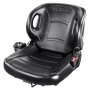 Asiento para carretilla elevadora VEVOR con diseño ergonómico, textura de cuero negro y cinturón de seguridad integrado