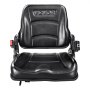 Asiento de carretilla elevadora universal VEVOR con acolchado negro y cinturón de seguridad integrado para una mayor comodidad.