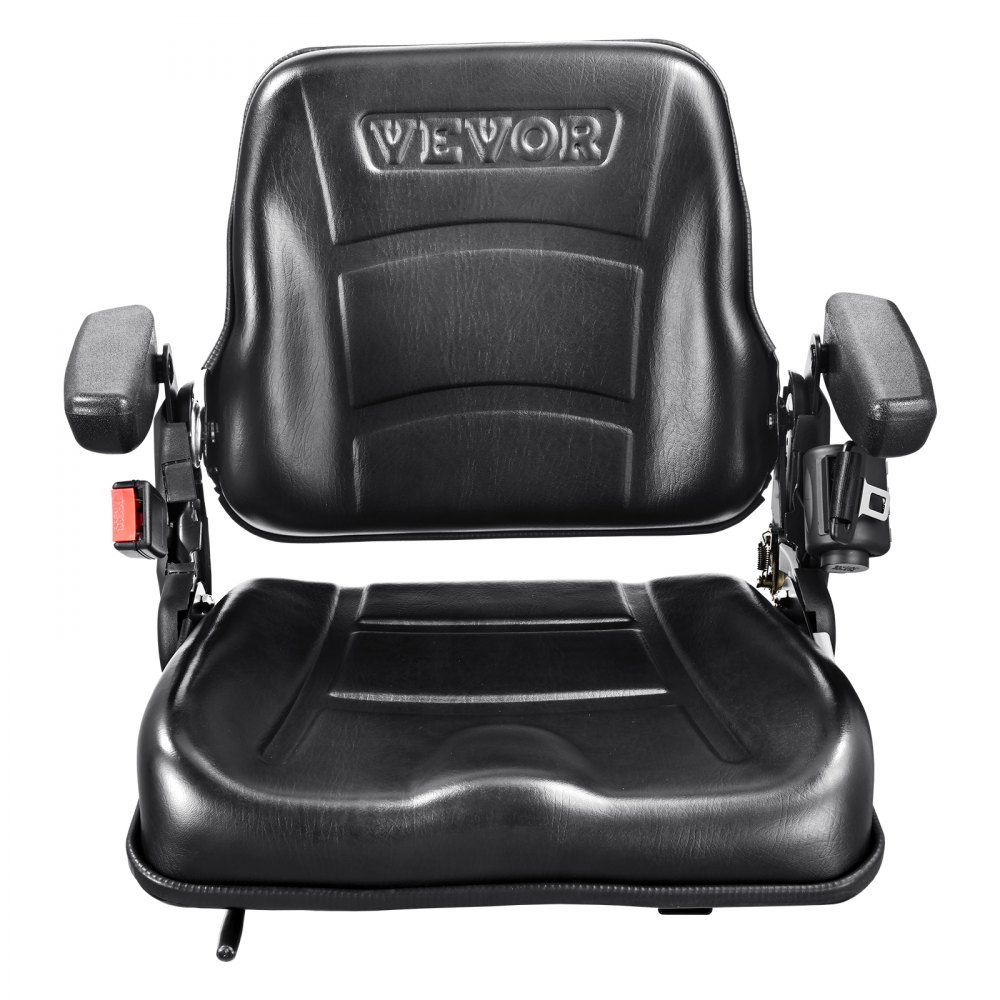 Asiento de carretilla elevadora VEVOR negro con reposabrazos ajustables y diseño ergonómico para mayor comodidad y seguridad.