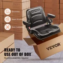 VEVOR Asiento universal para carretilla elevadora, asiento de tractor plegable con respaldo de ángulo ajustable, microinterruptor, cinturón de seguridad y reposabrazos, asiento de tractor con ranura de 6,3 a 13,4 pulgadas para excavadora cargadora de tractor