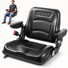 Asiento universal para montacargas VEVOR, asiento plegable para tractor con respaldo ajustable, microinterruptor, cinturón de seguridad y reposabrazos, ranura de 6,3 a 13,4 pulgadas para tractor, cargadora y excavadora.