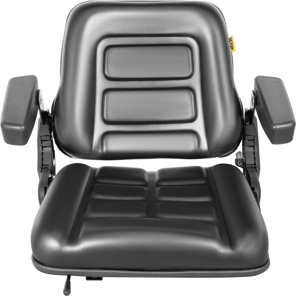 Asiento de carretilla elevadora universal VEVOR negro con reposabrazos acolchados y amortiguación acanalada.