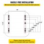 Diagrama de orificios para pernos de asiento de carretilla elevadora universal VEVOR con medidas detalladas para la instalación.