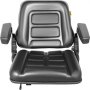 Asiento de carretilla elevadora universal VEVOR negro con reposabrazos acolchados y amortiguación acanalada.