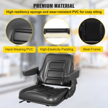 VEVOR Asiento universal para carretilla elevadora Asiento de tractor de PVC ajustable y plegable con reposabrazos