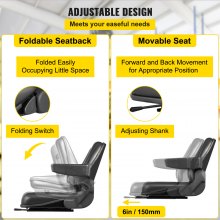 VEVOR Asiento universal para carretilla elevadora Asiento de tractor de PVC ajustable y plegable con reposabrazos