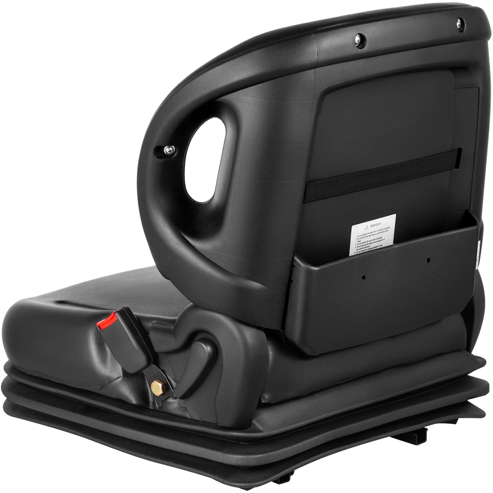 Asiento de tractor VEVOR con suspensión ajustable y respaldo ergonómico en color negro.