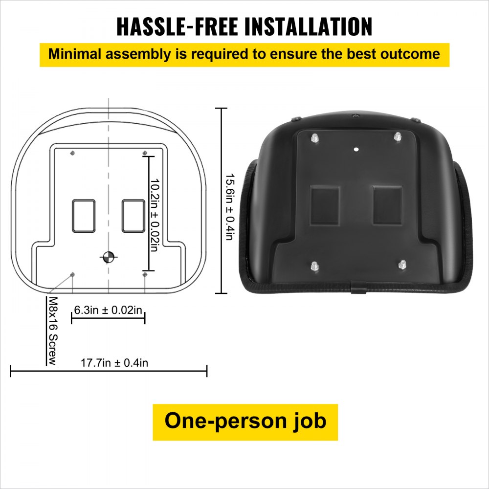 Asiento universal para tractor VEVOR, respaldo alto industrial, repuesto de asiento para cortacésped de PVC negro, con dos orificios de drenaje, estructura de acero, asiento compacto para montacargas, compatible con montacargas, excavadoras y cortacésped.